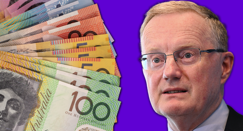 A composite image of Australian money and RBA governor Philip Lowe.