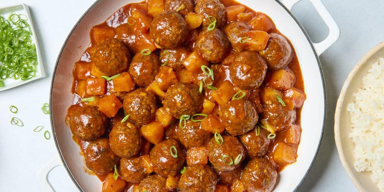 saucy bbq meatballs with pineapple chunks