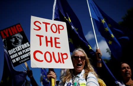 Anti-Brexit protesters demonstrate in front of the parliament at Westminster, in London