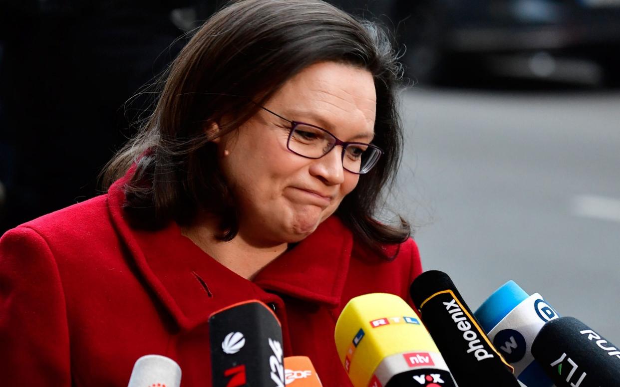 Andrea Nahles announced she was stepping down as SPD leader after losing the support of the party - AFP