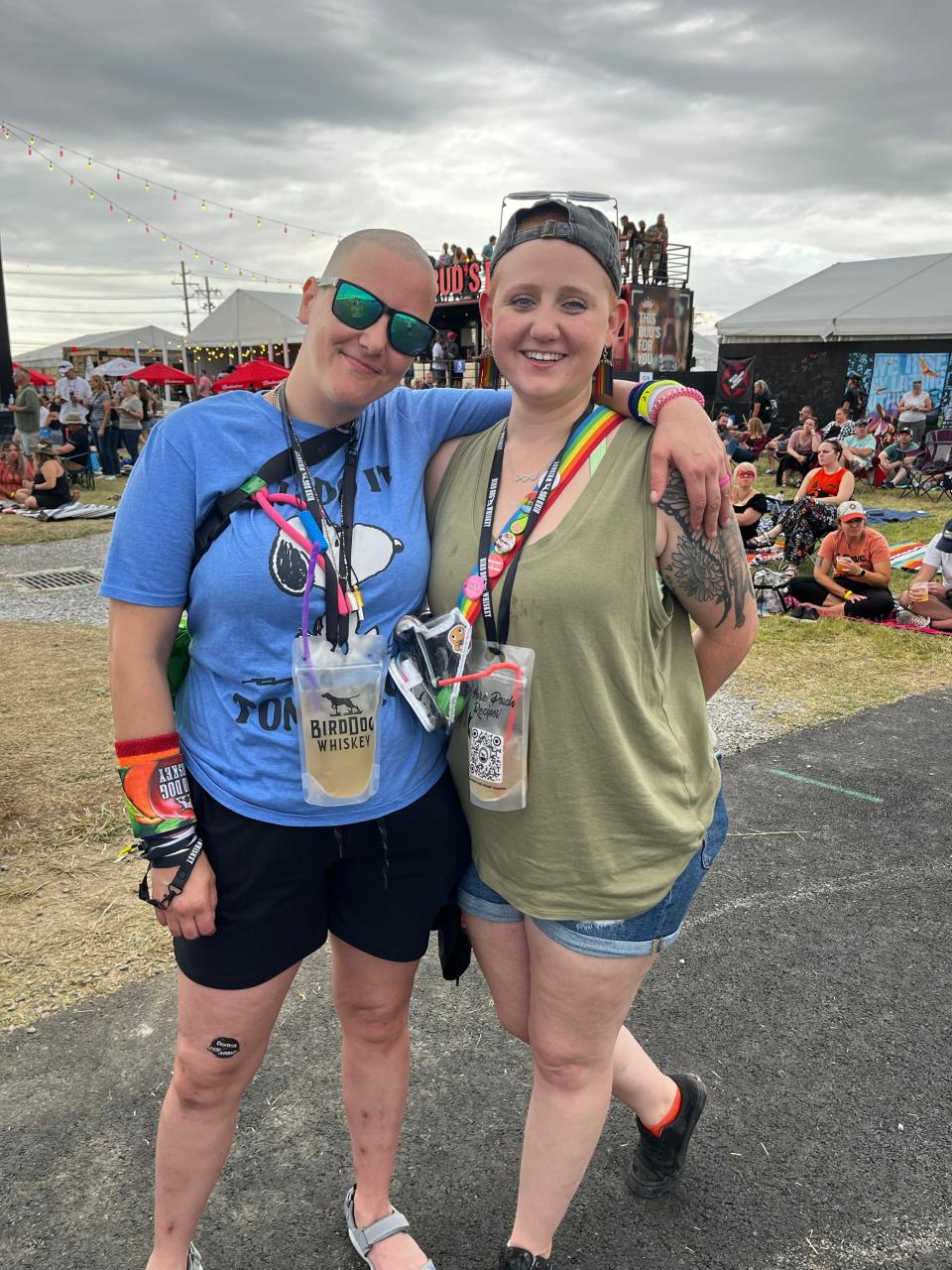 Mariah Phillips, right, from Lexington, and Jens Knuf, left, from Germany, bought tickets to Bourbon & Beyond because they were excited to see Brandi Carlile, who headlined Thursday night.