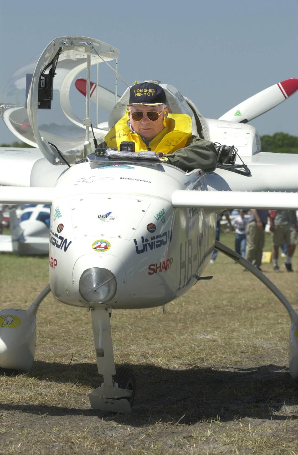 Hans Georg Schmid of Switzerland prepares to take off on his trans-global flight at Sun 'n Fun in 2000.