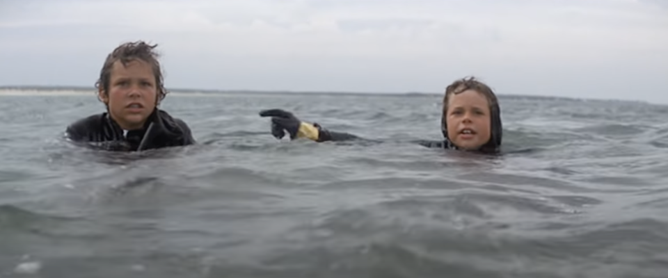 Jonathan Searle, right, with his brother Steven in the 1975 film Jaws. (Screenshot: YouTube)