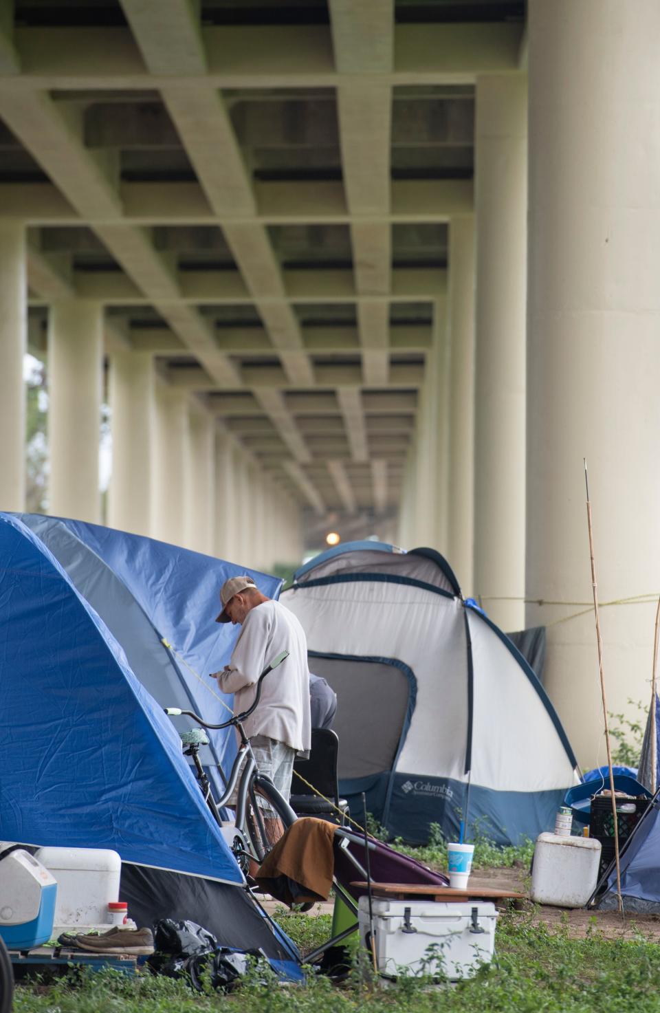 The homeless camp under I-110 in downtown Pensacola on Sept. 22.