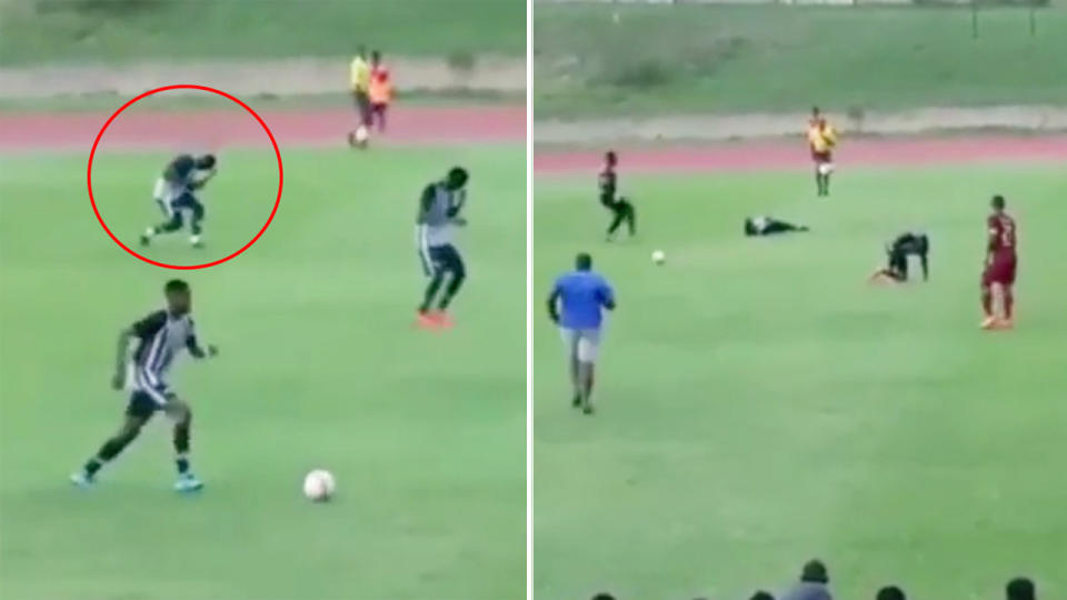 Four students were struck by lightning during a college football match in Jamaica. (Images: Islandsportsnet)