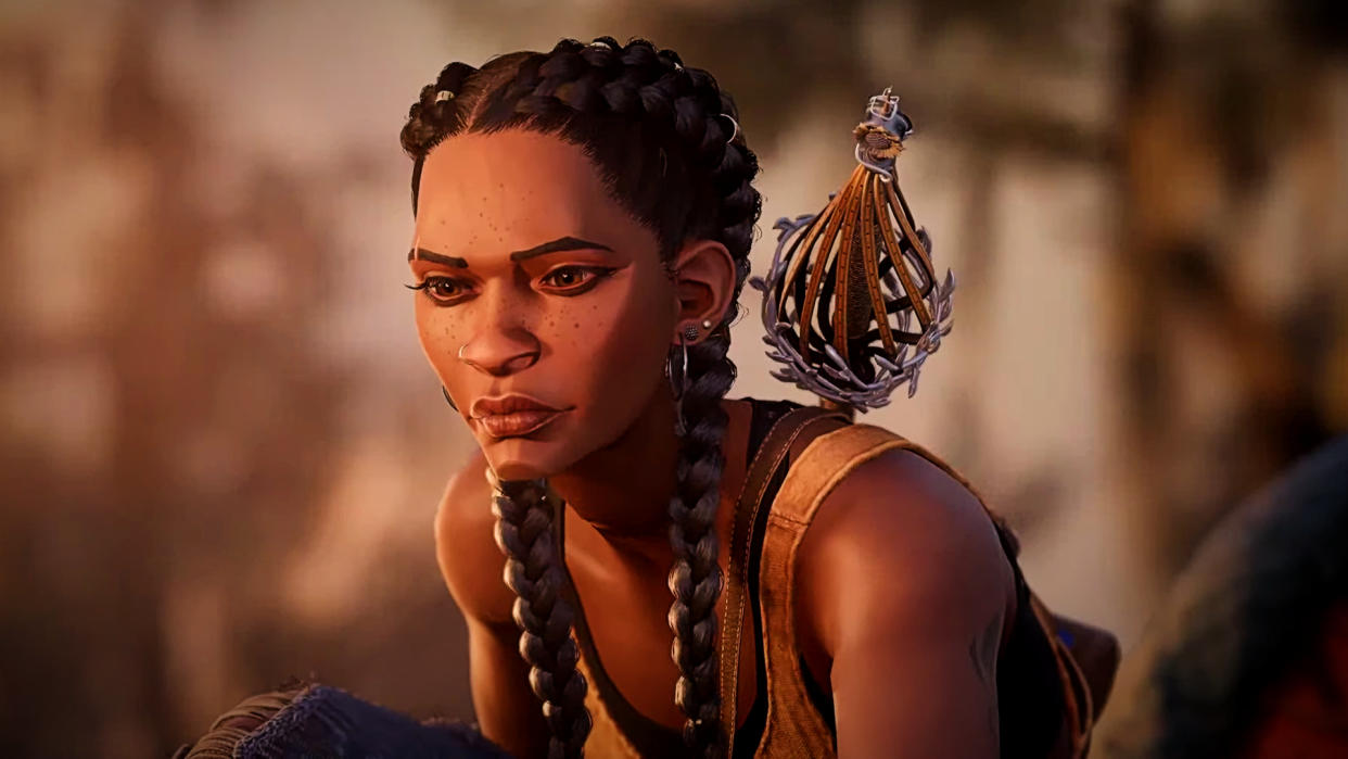  South of Midnight screenshot showing a young woman with two braids staring to the side, her expression stern. 