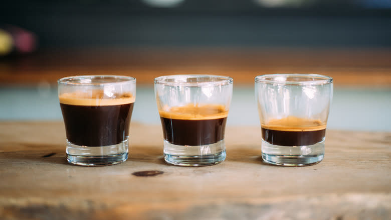 Lungo, espresso, and ristretto shots