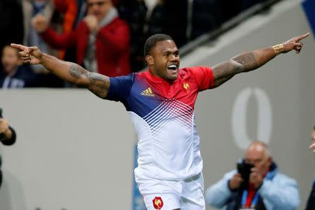 France's Virimi Vakatawa celebrates after his try against Samoa. France v Samoa - Stadium de Toulouse, France, 12/11/2016. REUTERS/ Regis Duvignau