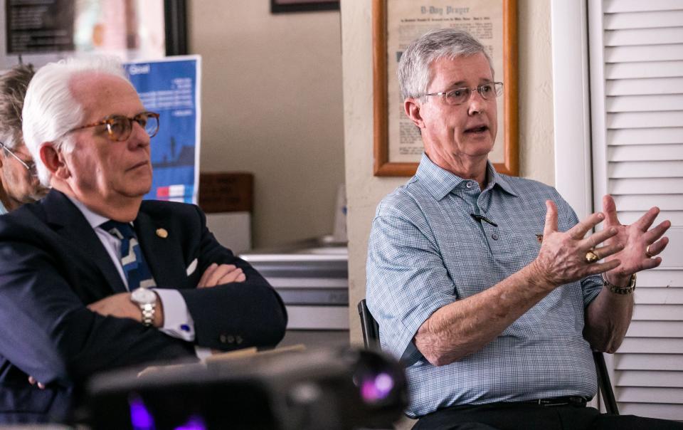 Ocala Mayor Kent Guinn, left, and County Commissioner Craig Curry were among those who attended a meeting earlier this week about proposed monuments at the Ocala-Marion County Veterans Memorial Park.