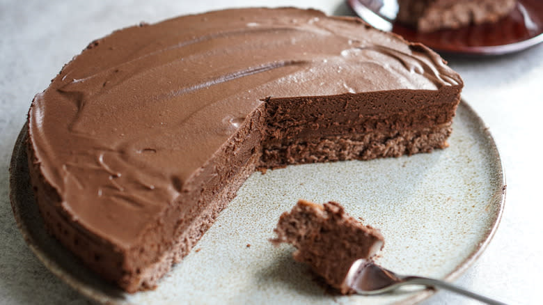 Half-eaten chocolate mousse cake