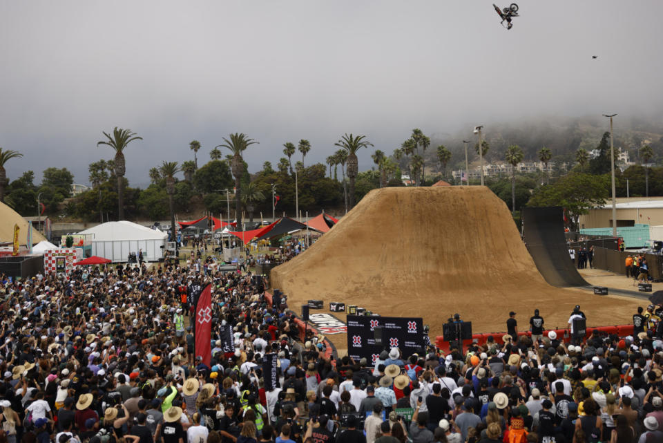 Corey Creed jumps 57 feet 7 inches to win gold in X Games Ventura Moto X QuarterPipe.<p>Photo Courtesy Chris Tedesco/X Games</p>