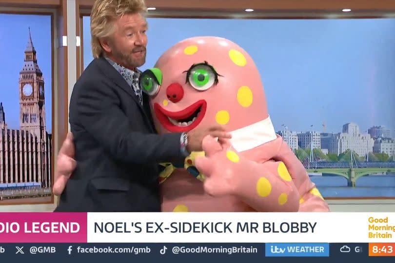 Noel made a jibe at the expense of Ed Balls, who he said "looked thin" next to Mr Blobby.