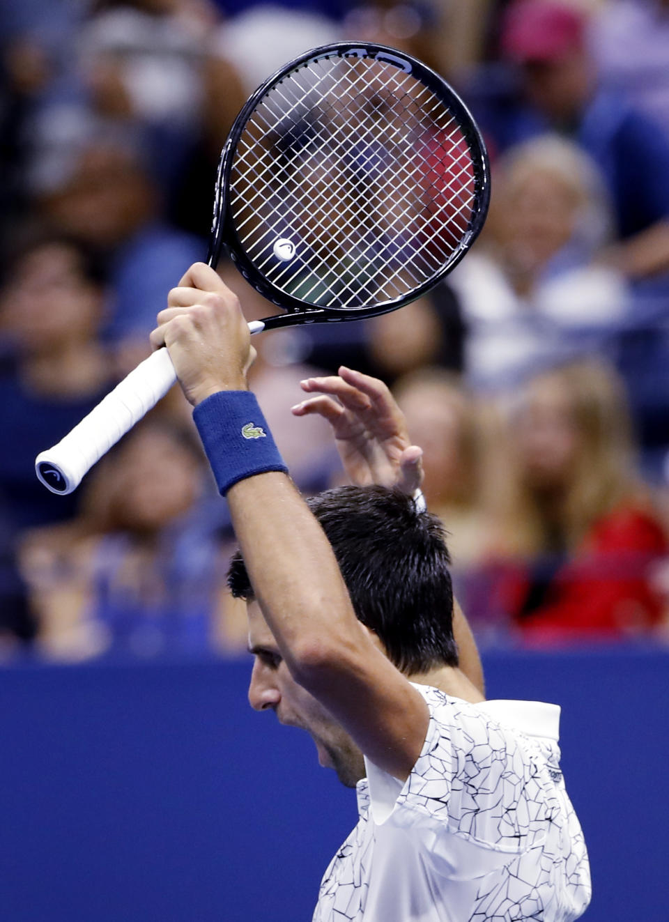 Novak Djokovic, of Serbia, reacts after winning a game against Kei Nishikori, of Japan, during the semifinals of the U.S. Open tennis tournament, Friday, Sept. 7, 2018, in New York. (AP Photo/Adam Hunger)