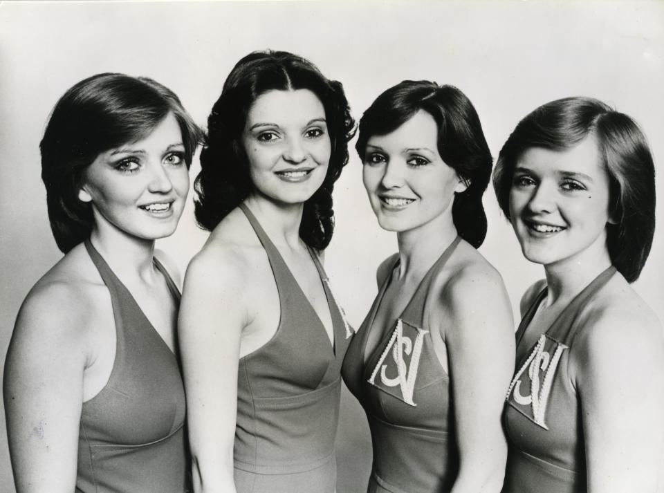 THE NOLANS Promotional photo of Irish-English girl group about 1980 with Bernie Coleen at right