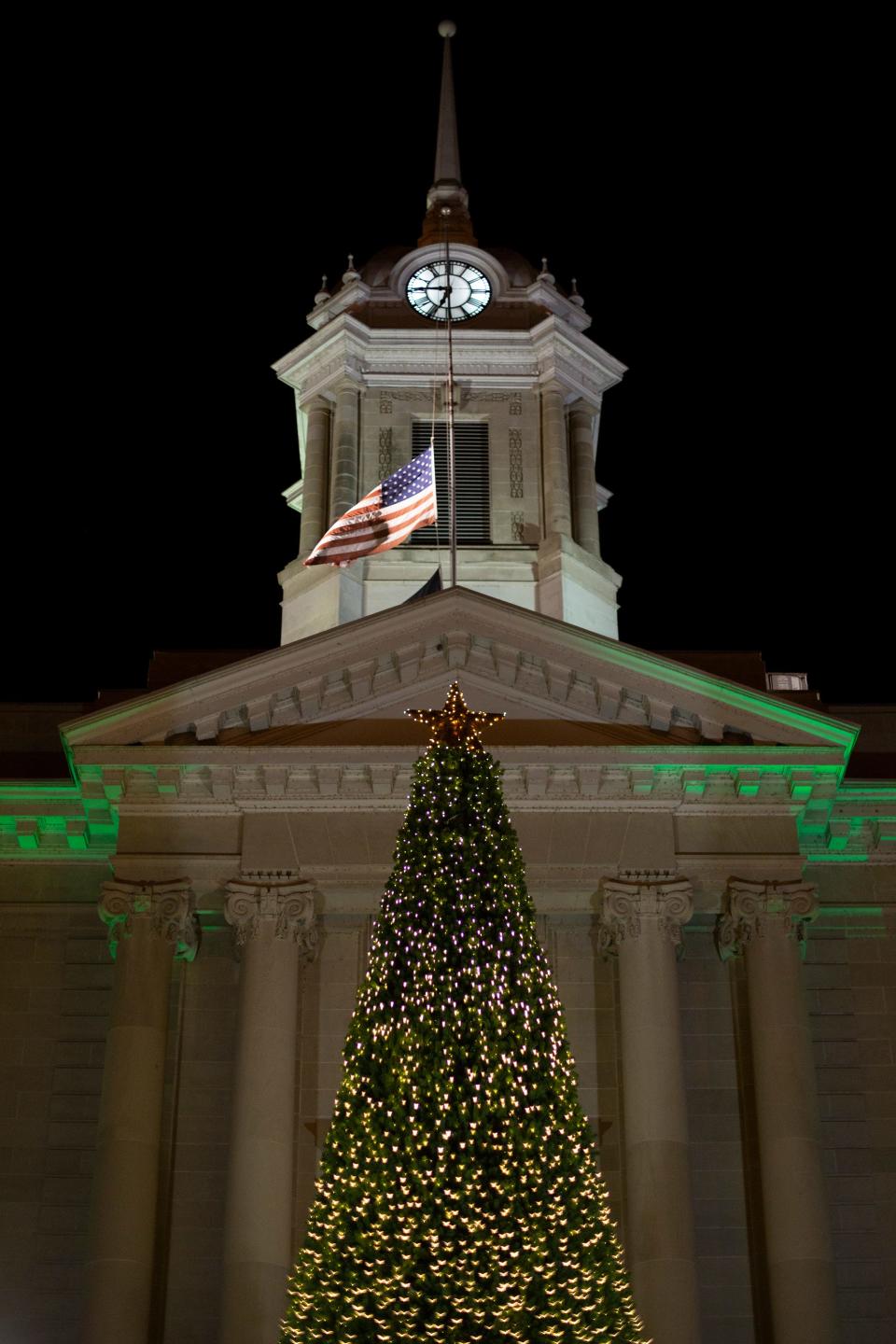 Columbia's 40-foot Christmas tree stands tall and illuminated at the first Night of Light lighting ceremony on the Columbia courthouse square on Sunday, Dec. 2, 2018.