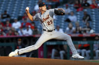 Detroit Tigers starting pitcher Matt Manning throws to a Los Angeles Angels batter during the second inning of a baseball game in Anaheim, Calif., Thursday, June 17, 2021. (AP Photo/Alex Gallardo)