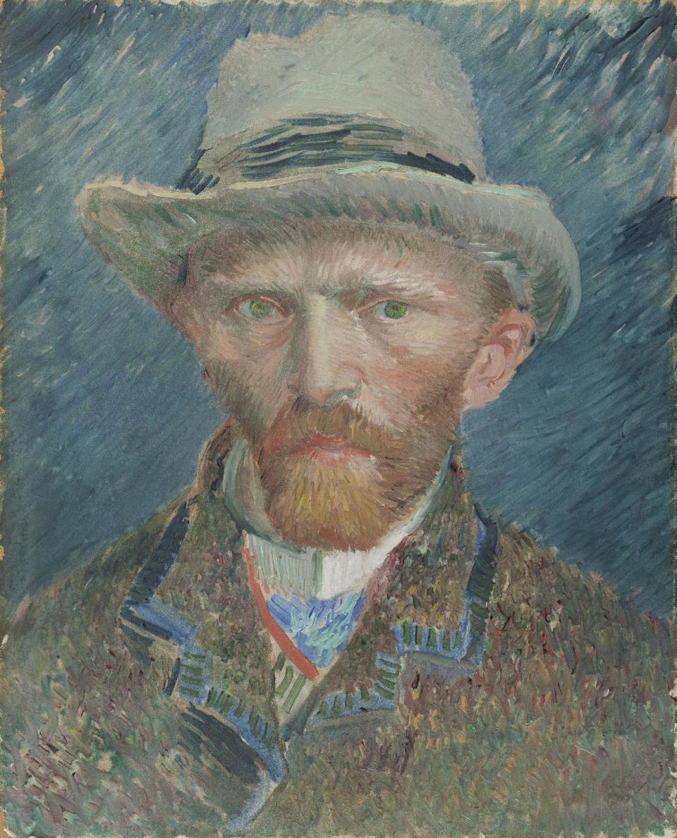 This image provided by the Denver Art Museum shows Vincent van Gogh's "Self Portrait with Grey Felt Hat." The story of how one of the most popular postimpressionist painters developed his signature style is told in an exhibit that the Denver Art Museum assembled using more than 70 van Gogh works from dozens of museums and collections around the world. The exhibit also includes artists who influenced him and from fellow postimpressionists. (AP Photo/Denver Art Museum)