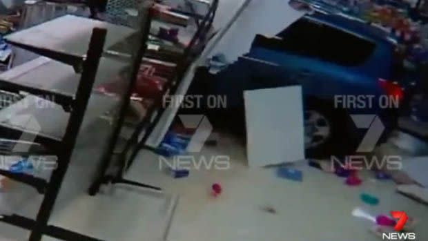 The car smashed through the IGA, sending the boy flying. Photo: 7 News