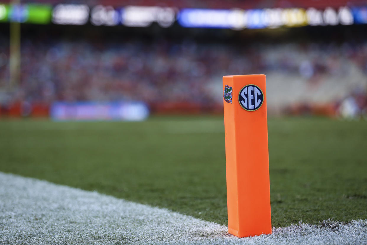 Don’t park a cart outside a football stadium and leave the keys in it. (Getty)