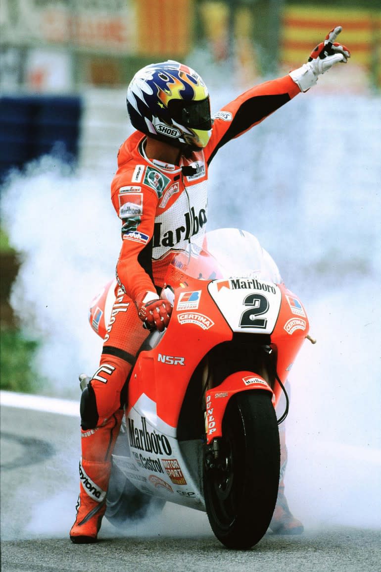 Waldmann celebrating, 250cc: Catalunya GP, Circuit de Barcelona-Catalunya, 1997