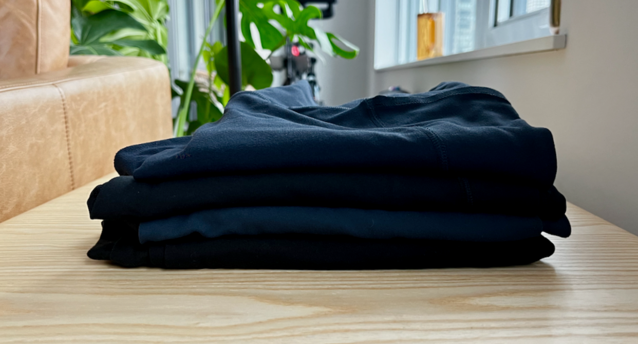 Amazon leggings on a wood table (Photo via Krista Thurrott)