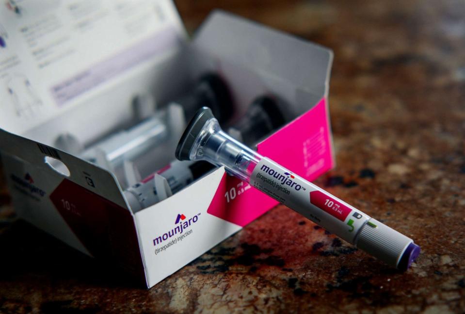 PHOTO: A Mounjaro injection pen is on display in Carlsbad, CA on Nov. 30, 2022. (Sandy Huffaker for The Washington Post via Getty Images)