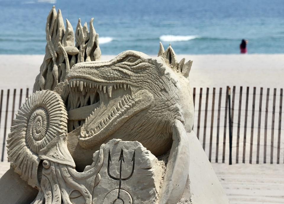 "The Sand Before Time” sponsor site is being created at the 23rd Hampton Beach Sand Sculpting Classic June 12, 2023.