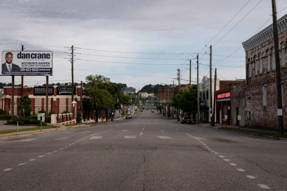 An empty street seen in downtown Birmingham, Alabama. 