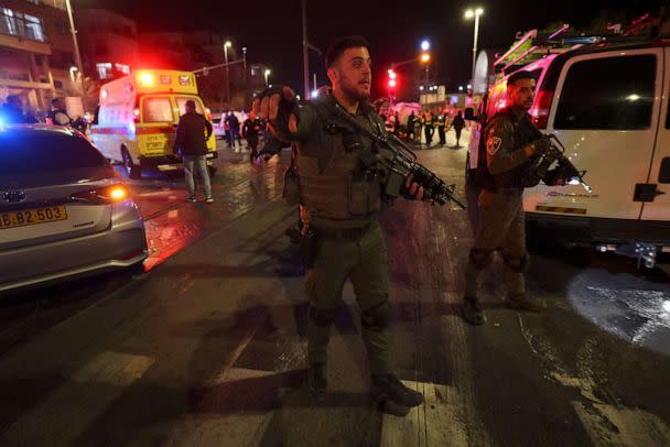 PHOTO: Israeli security forces deploy at the site of a reported attack in a settler neighborhood of Israeli-annexed east Jerusalem, on Jan. 27, 2023. (Ahmad Gharabli/AFP via Getty Images)