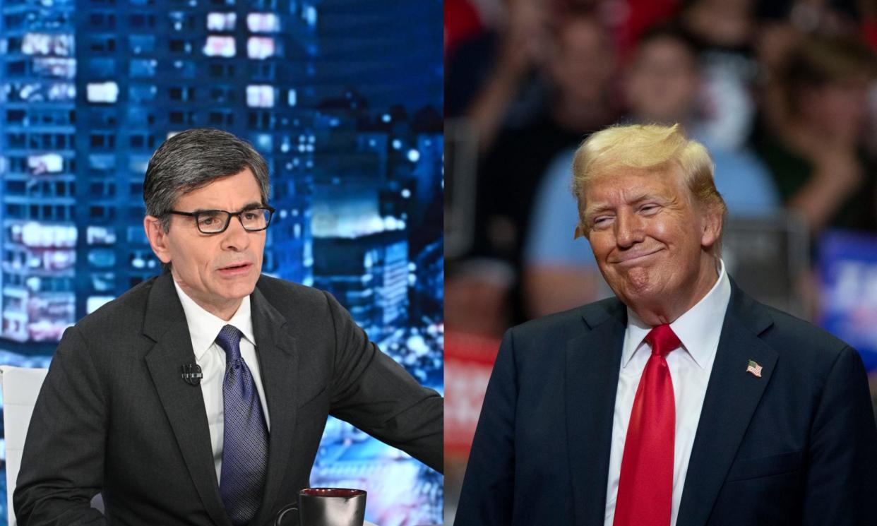 <span>George Stephanopoulos, left, and Donald Trump in this composite picture. Trump heralded the judge’s denial as a ‘big win’.</span><span>Composite: Getty Images</span>