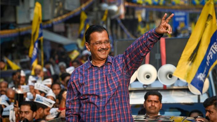 Arvind Kejriwal, Prime Minister of Delhi seen during a roadshow forming part of the election campaign for the upcoming 2022 MCD elections at Roshanara Road on November 30, 2022 in New Delhi, India.