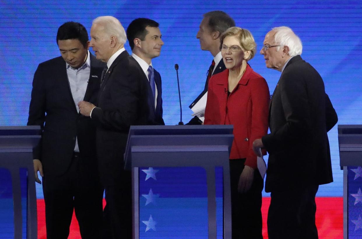 <span class="caption">At the New Hampshire primary debate, America's opioid crisis came up as an issue.</span> <span class="attribution"><a class="link " href="http://www.apimages.com/metadata/Index/Election-2020-Debate/452cf965ccb24d25b03304498e910d47/15/0" rel="nofollow noopener" target="_blank" data-ylk="slk:Elise Amendola/AP Photo;elm:context_link;itc:0;sec:content-canvas">Elise Amendola/AP Photo</a></span>