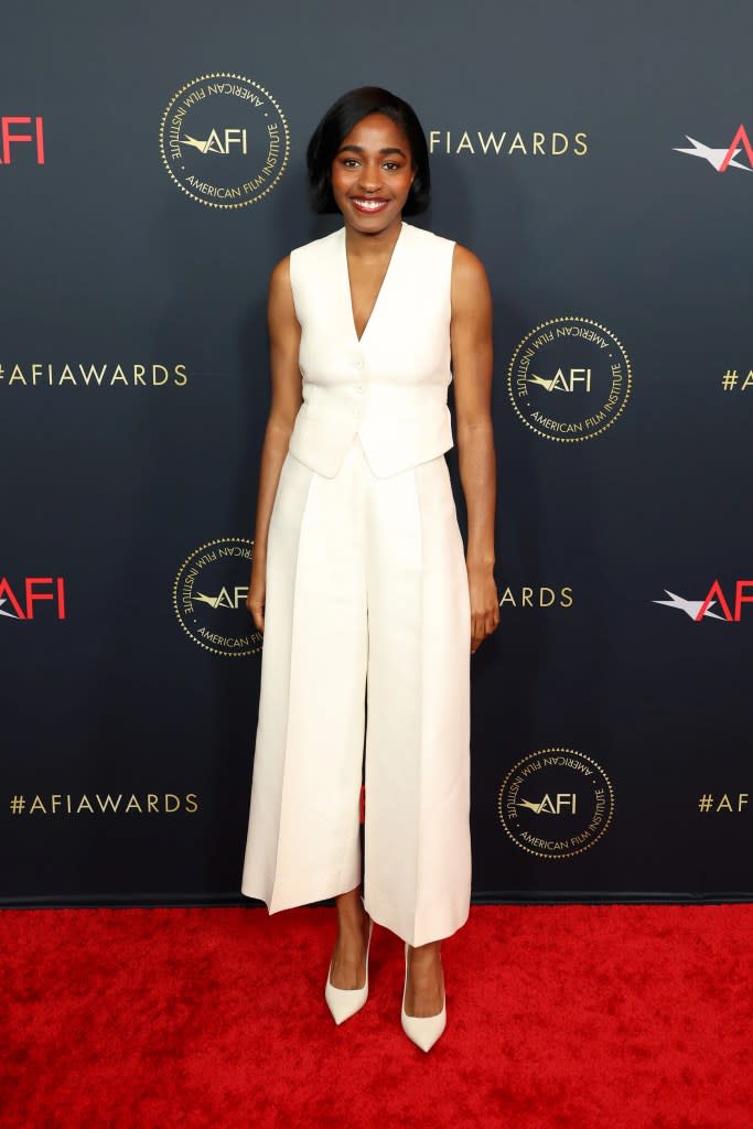 Ayo Edebiri attends the AFI Awards Luncheon at Four Seasons Hotel Los Angeles at Beverly Hills on January 12, 2024 in Los Angeles, California.