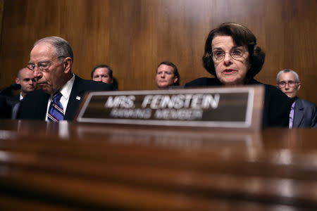 Senate Judiciary Committee ranking members Sen. Dianne Feinstein (D-CA) (R) and Chairman Charles Grassley (R-IA) question Judge Brett Kavanaugh during his Supreme Court confirmation hearing in the Dirksen Senate Office Building on Capitol Hill in Washington, DC, U.S., September 27, 2018. Win McNamee/Pool via REUTERS