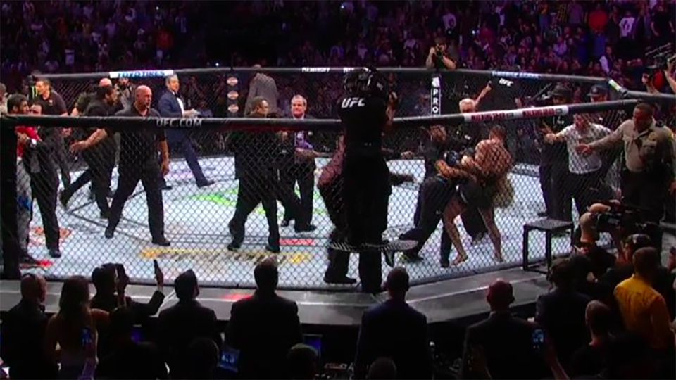 ‘Absolutely disgusting’: Chaos erupts after Khabib beats McGregor