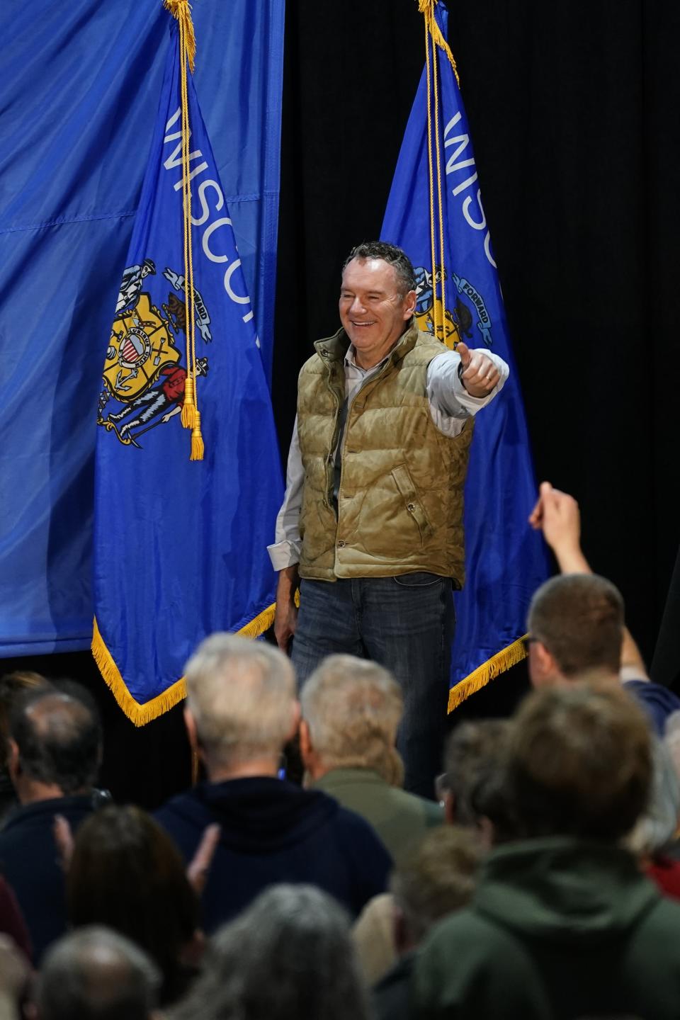 Wisconsin Rebublican gubernatorial candidate Tim Michels speaks at a rally with supporters Wednesday, Oct. 26, 2022, in Waukesha, Wis. (AP Photo/Morry Gash)