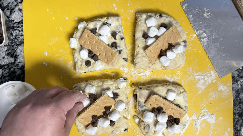 adding toppings to scones