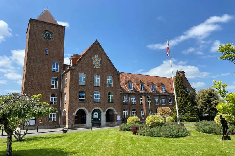 Spelthorne Borough Council offices in Knowle Green, Staines. May 2023