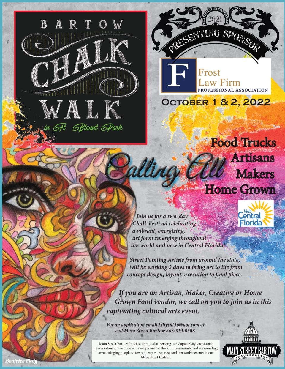 Bartow Chalk Walk, Oct. 1, Oct. 2 Free Blount Park