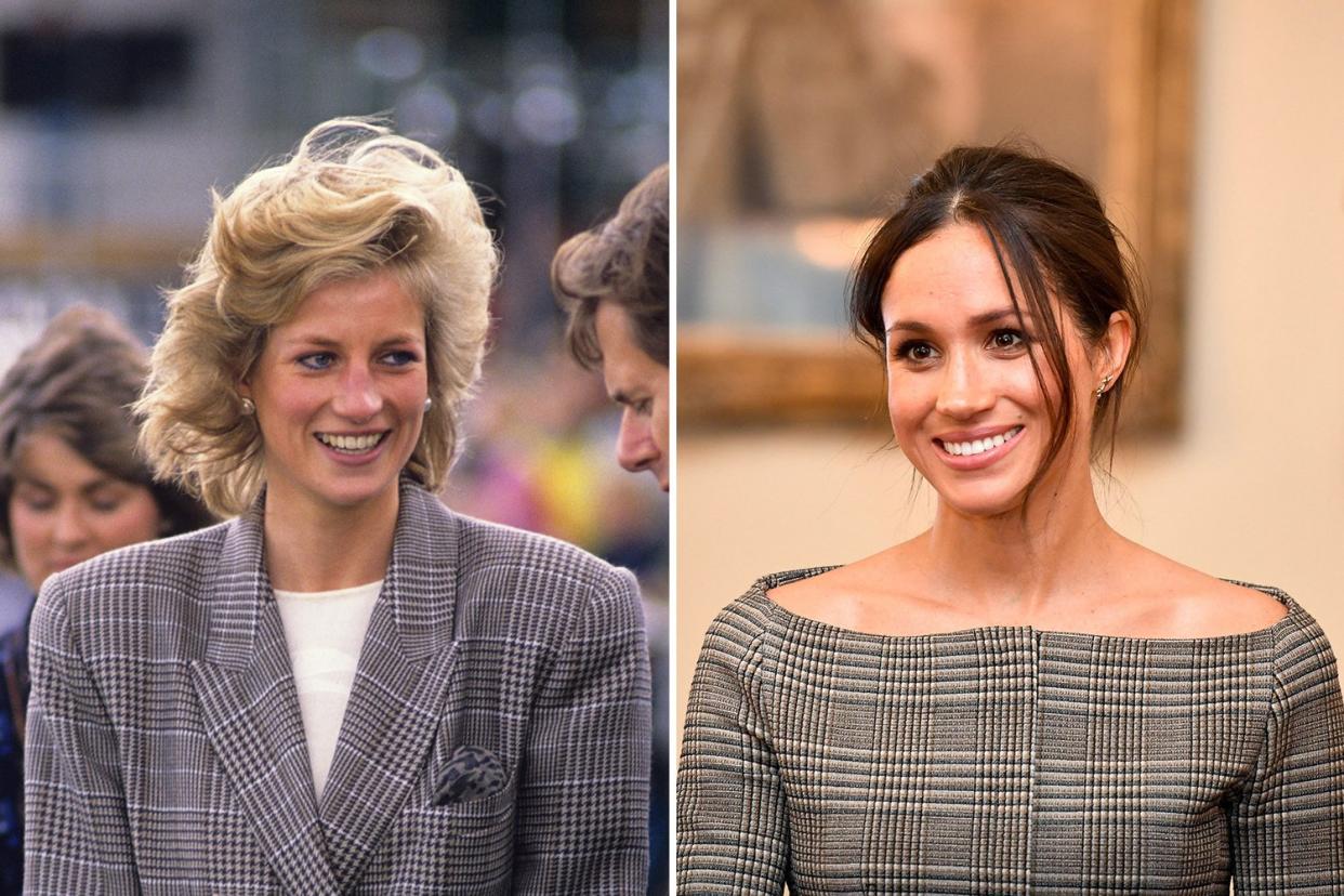 Fans of the check: Princess Diana (left) and Meghan Markle (right): Rex/Getty