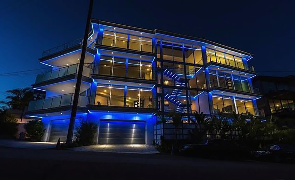 Nighttime view of Justin Bieber's home