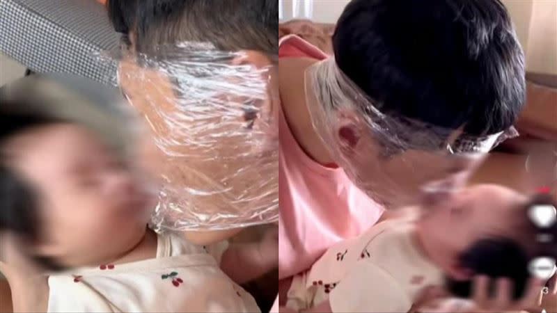 父親認為，臉上包著保鮮膜親女兒能阻隔細菌。（圖／翻攝自今日頭條）