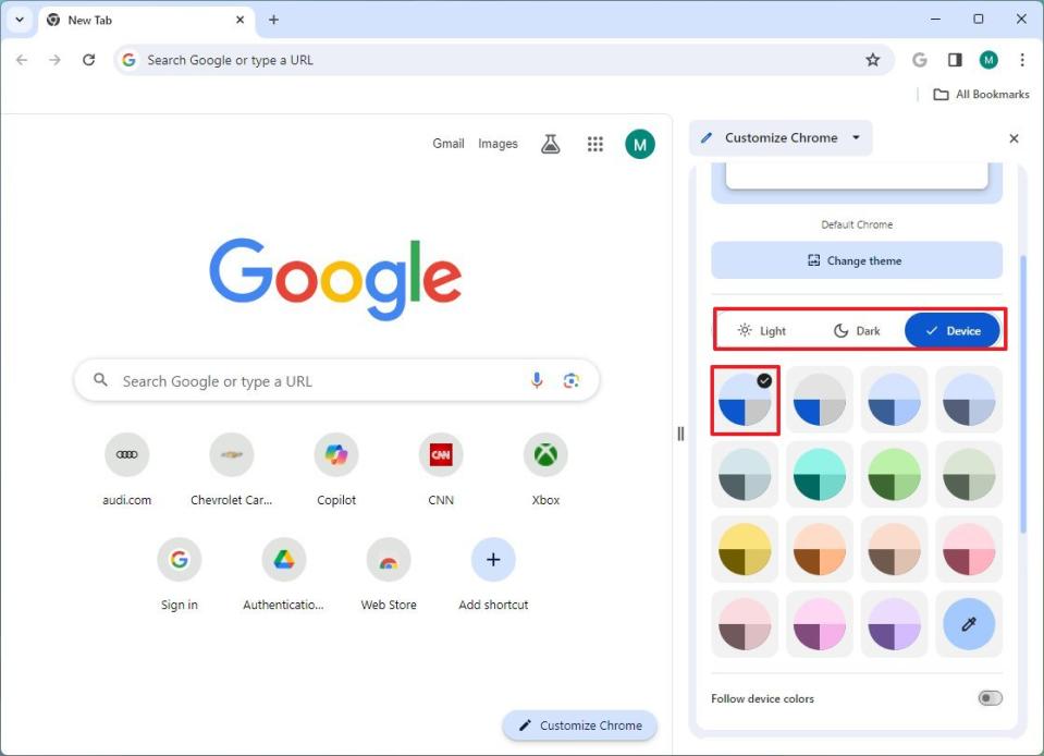 Chrome change color mode and scheme