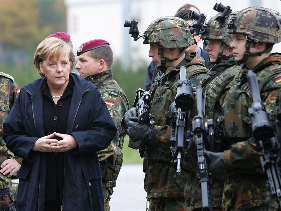 German Chancellor Angela Merkel soldiers