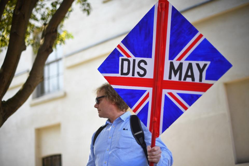 <p>A Brexit protester outside Westminster gives his verdict (PA) </p>