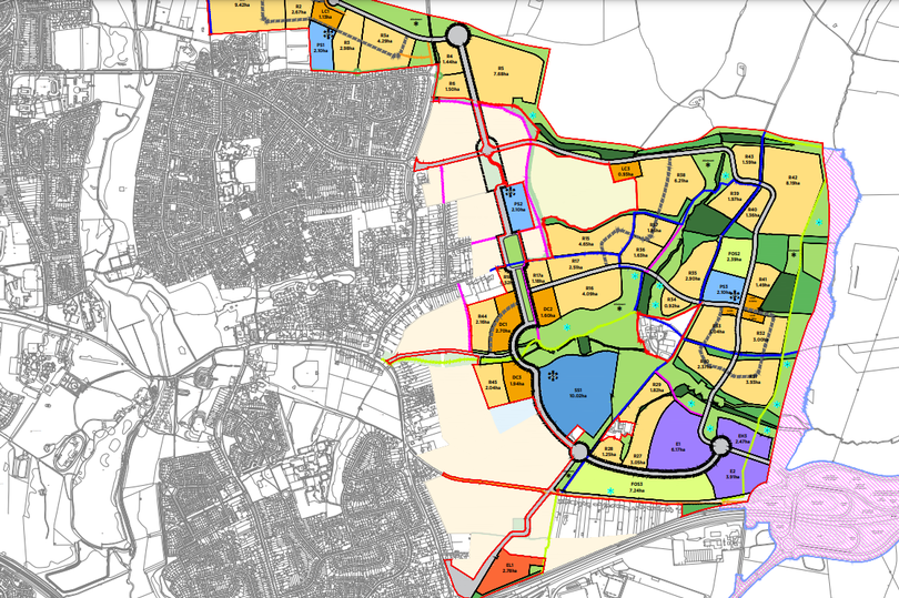 The Hanwood Park masterplan. The hatched area in the bottom right is where the planned Junction 10A will be constructed.