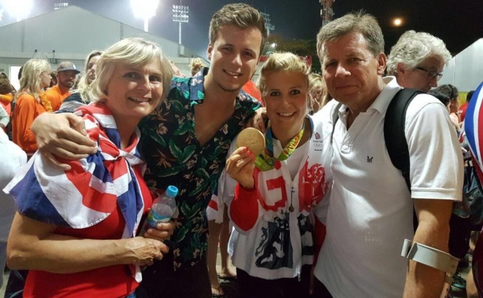 Georgie with her family - mum Cathy, brother Charlie and dad Robert - after winning Olympic gold in 2016.
