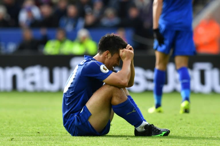 Leicester City's striker Shinji Okazaki reacts to a missed chance during the English Premier League football match between Leicester City and Crystal Palace at King Power Stadium in Leicester, central England on October 22, 2016