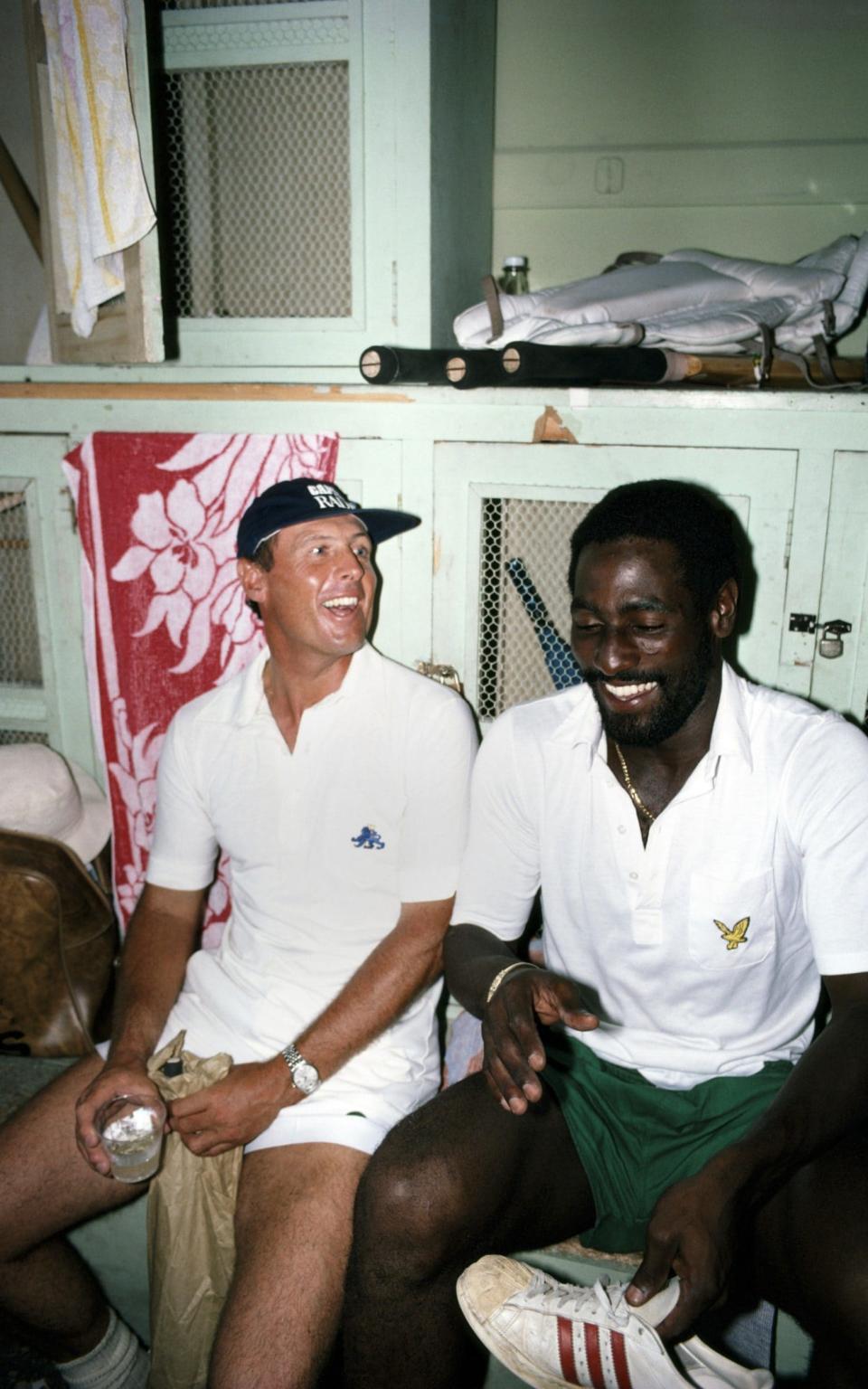  Boycott (l) shares a joke with West Indies batsman Viv Richards in the dressing room during the 1981 Test series between West Indies and England - Adrian Murrell/Hulton Archive