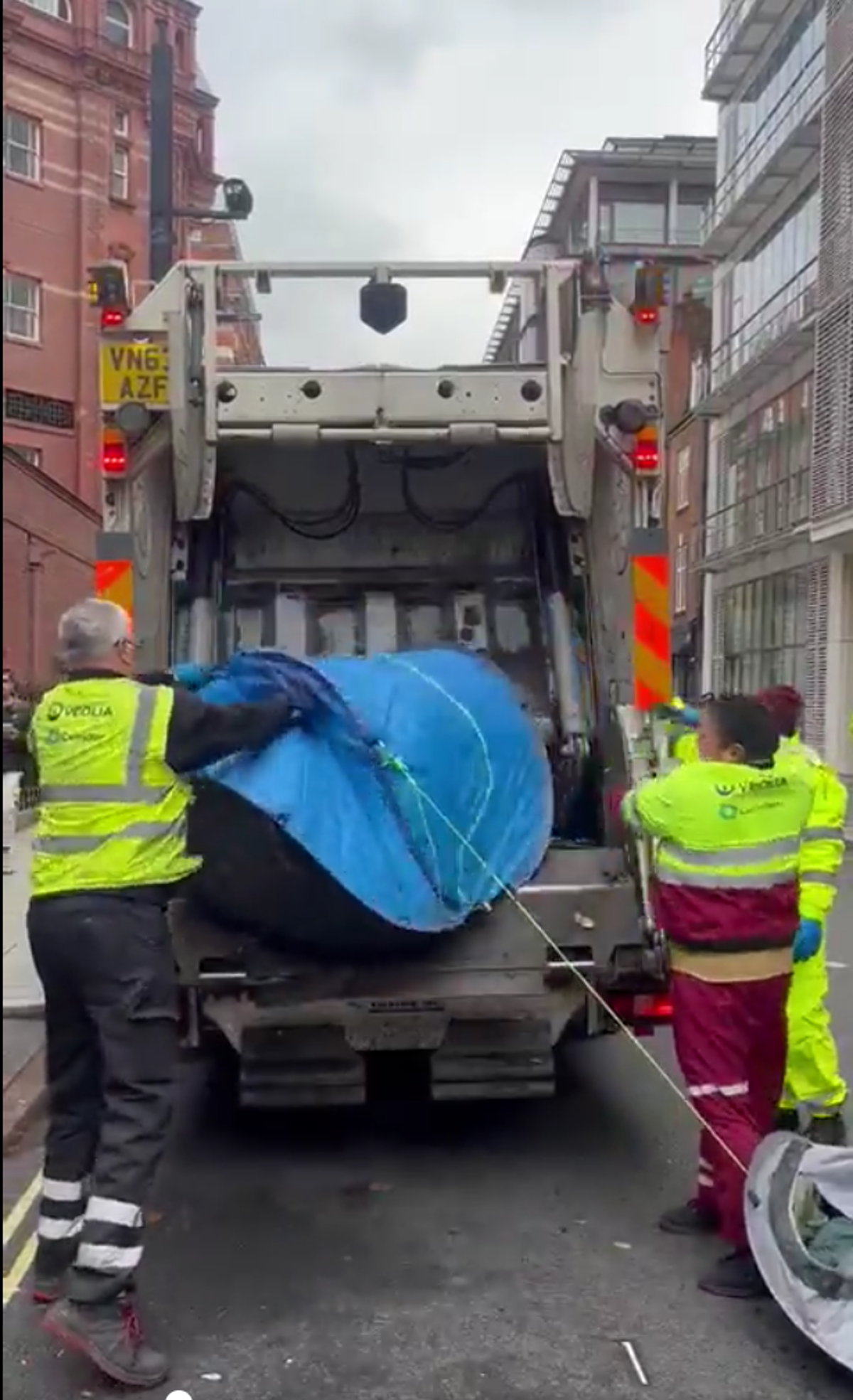 Footage appeared to show the tents being put into a waste disposal truck (Streets Kitchen / Twitter)